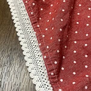 Shabby Chic Red White Polka Dot Tablecloth Rectangle 60x72 Lace Trim Cottage